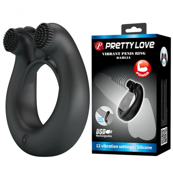 PRETTY LOVE - DAHLIA Vibrating Penis Ring (Chargeable - Black)